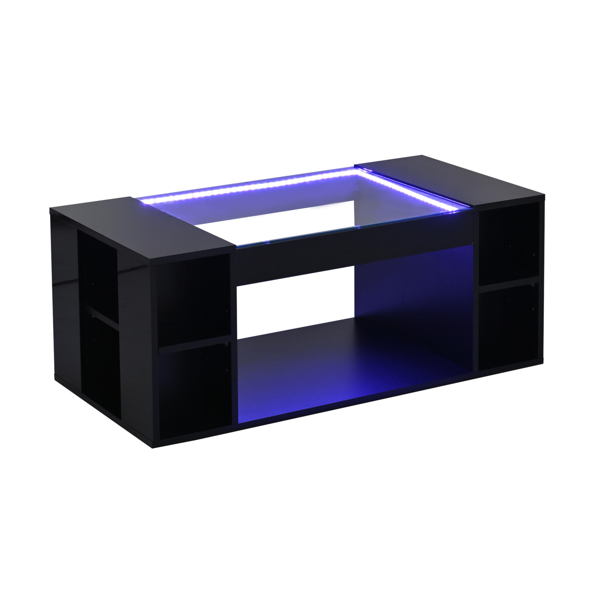 COUCHTISCH 100/50/40 cm mit LED-Beleuchtung, offener Ablage und Glasplatte, Schwarz - Schwarz, Holzwerkstoff (100/50/40cm) - Redom