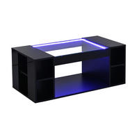 COUCHTISCH 100/50/40 cm mit LED-Beleuchtung, offener Ablage und Glasplatte, Schwarz - Schwarz, Holzwerkstoff (100/50/40cm) - Redom