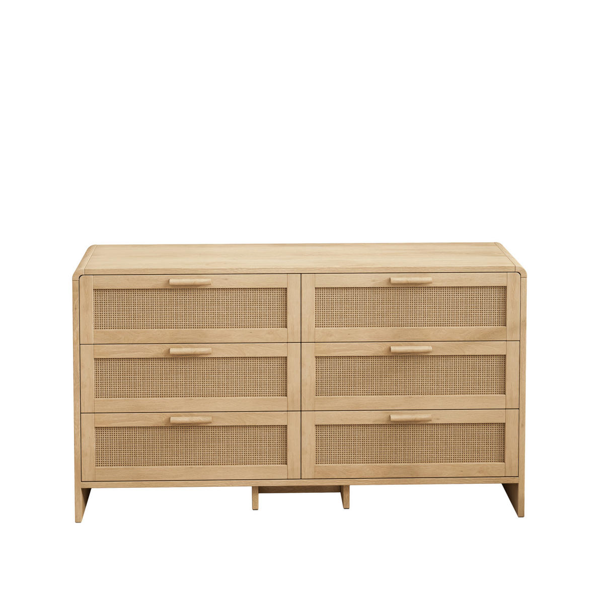 KOMODA 130 cm se 6 zásuvkami a oblými rohy z přírodního ratanu, Přírodní - přírodní, kompozitní dřevo (130/74/40cm) - Redom