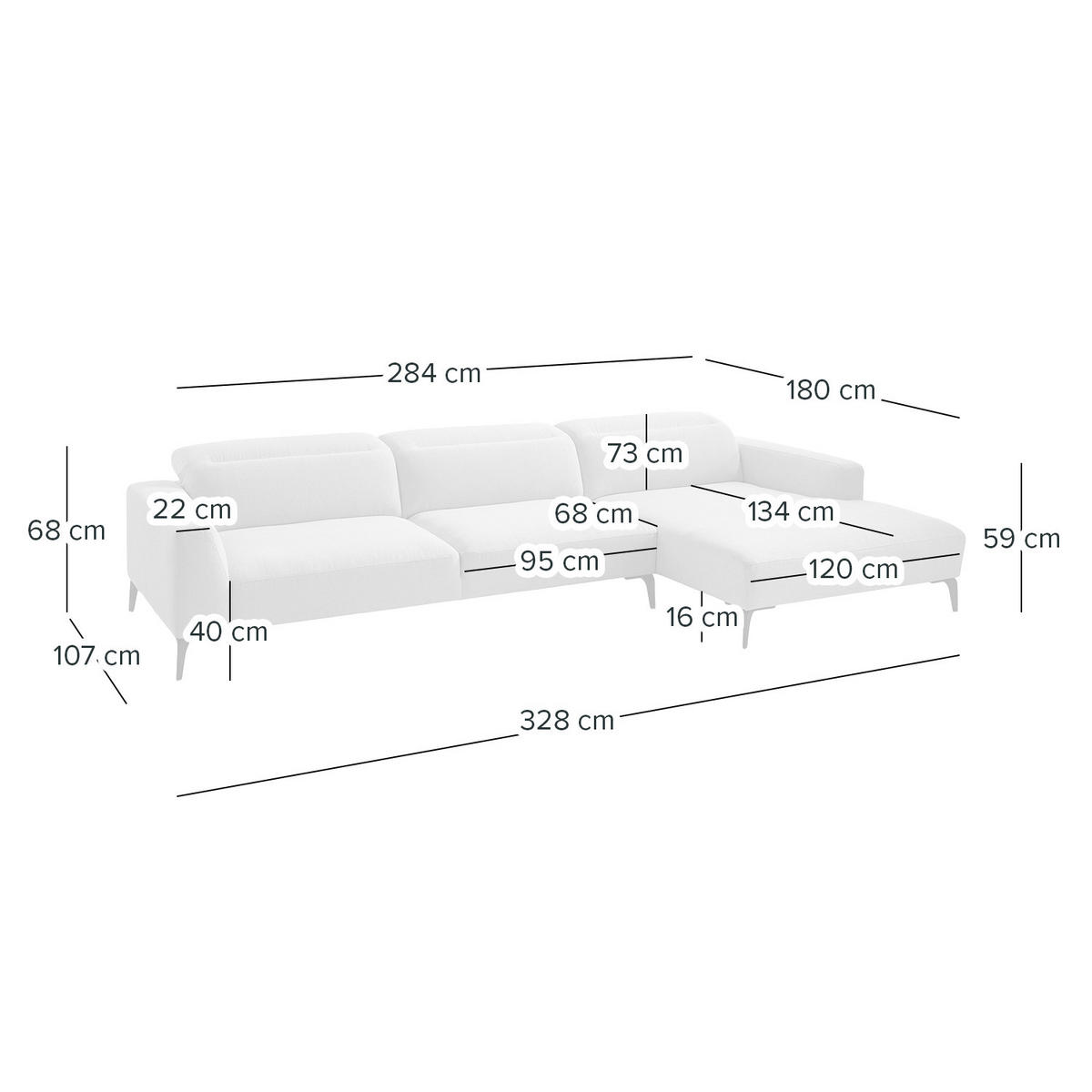 ECKSOFA mit Longchair - Schwarz/Grau, Textil/Metall (328/180cm) - home24