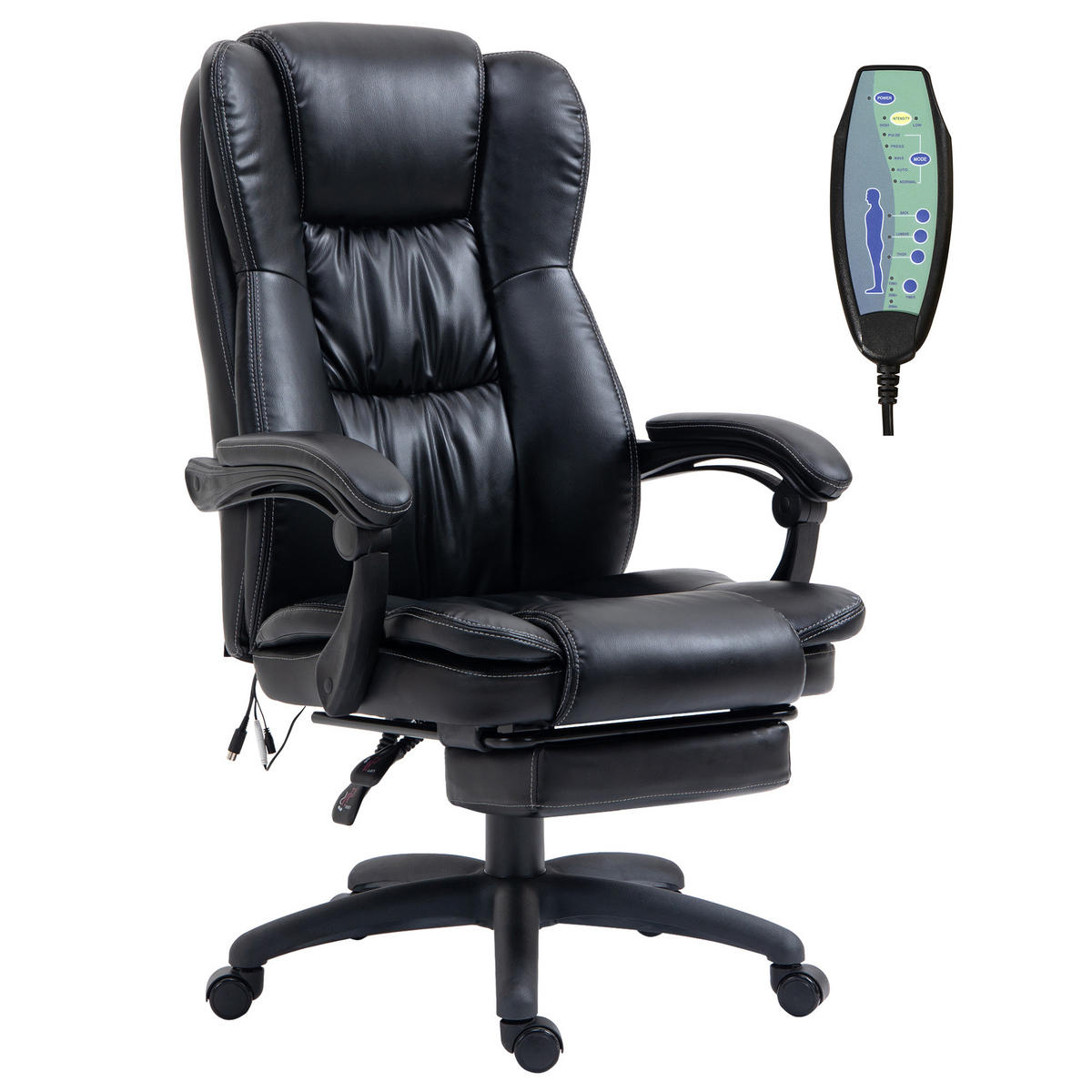 CHEFSESSEL DE-05266 Verstellbar, mit Fußstütze, Kopfstütze & Massage Schwarz - Schwarz, Metall (68.5/121/68.5cm) - ComfortXL
