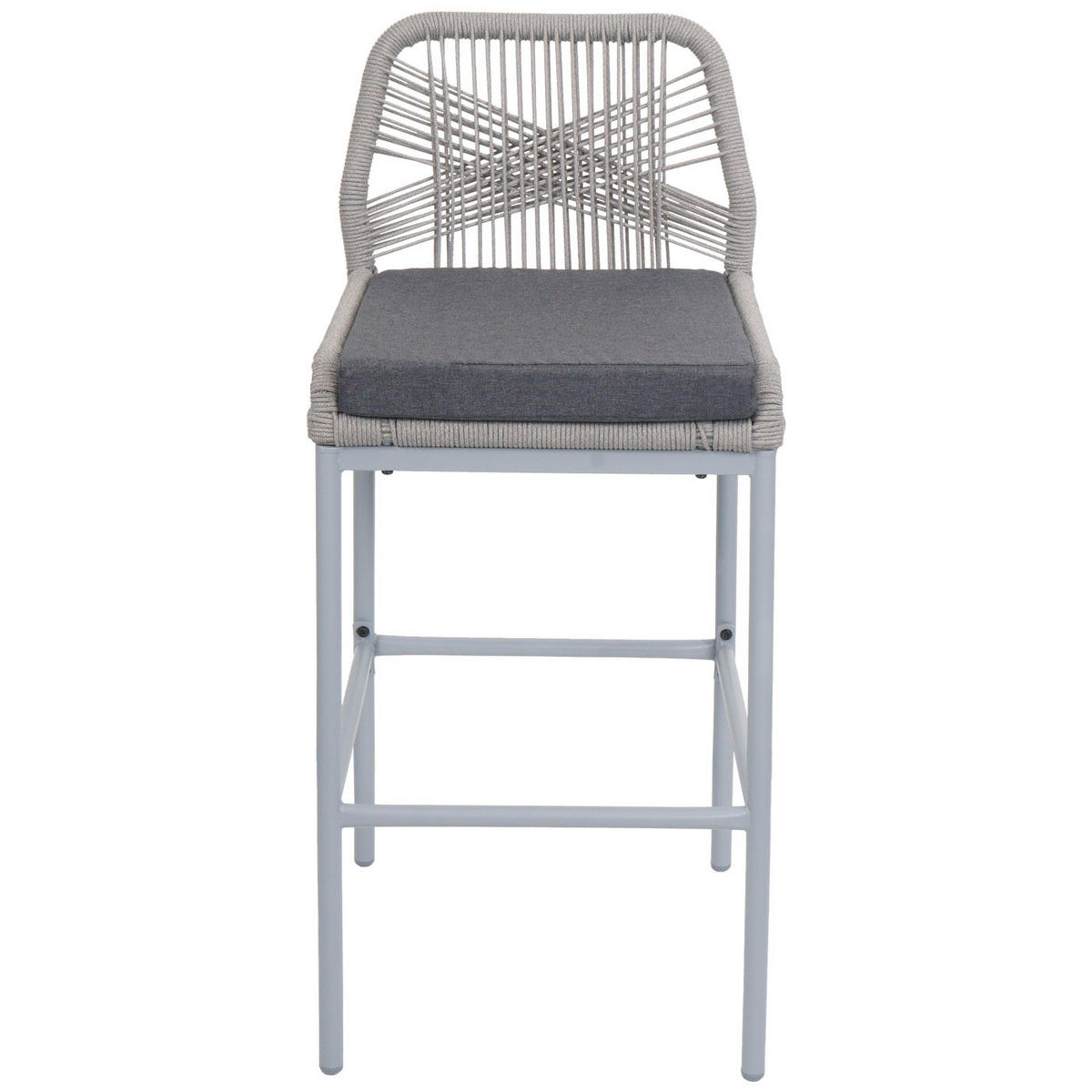 GARTENSTUHL 2er-Set HxBxT 101x42x52cm Sitzhöhe 76cm Hellgrau Kissen Dunkelgrau Seilgeflecht Metall - Hellgrau, Metall (42/101/52cm) - PROREGAL