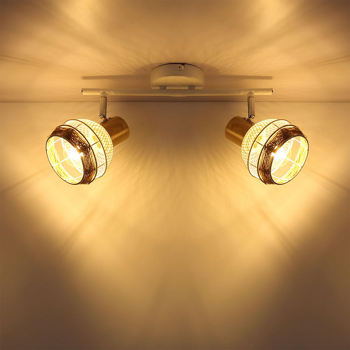 DECKENLEUCHTE Hanfseil Weiß Holzoptik - Weiß, Metall (36/17.5/18.2cm) - Globo Lighting