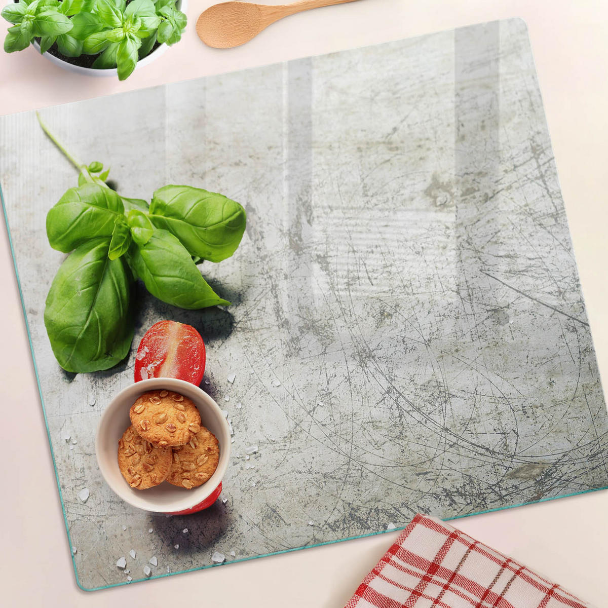 GLASPLATTE 60x52 cm Tomaten Basilikum - Rot, Glas (60/0.4/52cm) - TULUP