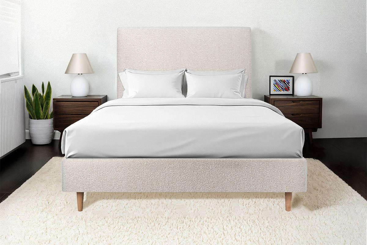 KOPFTEIL gepolstertes – hellbeiger Bouclé-Stoff - 200 cm - Beige, Karton/Holz (200/120/10cm) - Sommeil de Plomb