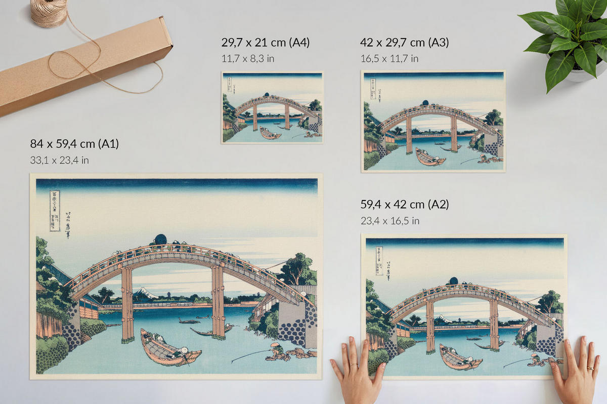 POSTER - 84x59 cm (A1) - Hokusai - Blick von unter der Brücke - Blau, Textil (84/59.4/0.1cm) - TULUP