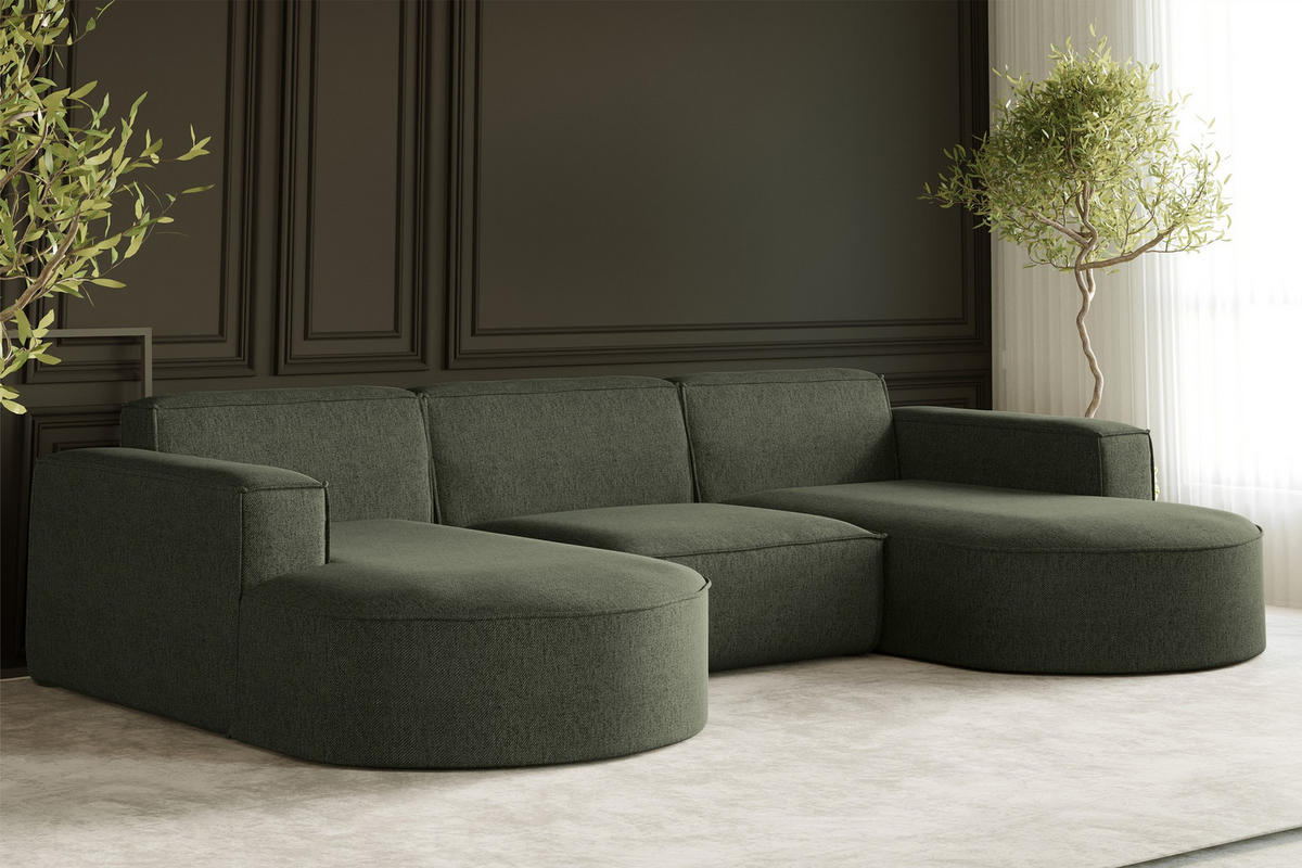 ECKSOFA U-Form MODENA STUDIO Stoff Verita Dunkelgrun - Dunkelgrün, Holz (165/299cm) - Kaiser Möbel