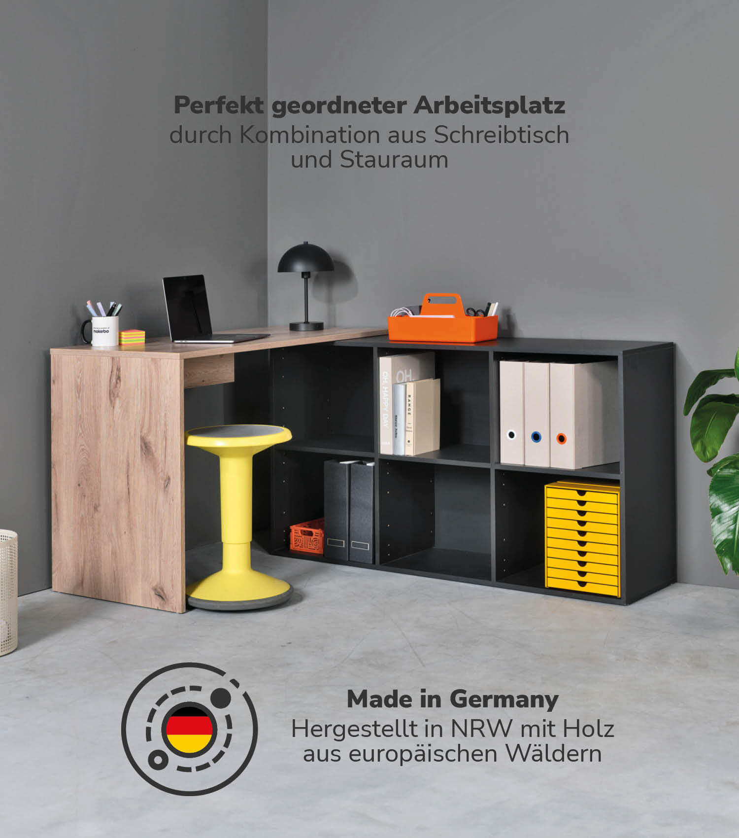 ECKSCHREIBTISCH Der Produktive - Eichefarben/Schwarz, Holzwerkstoff (54/112/77cm) - Mokebo