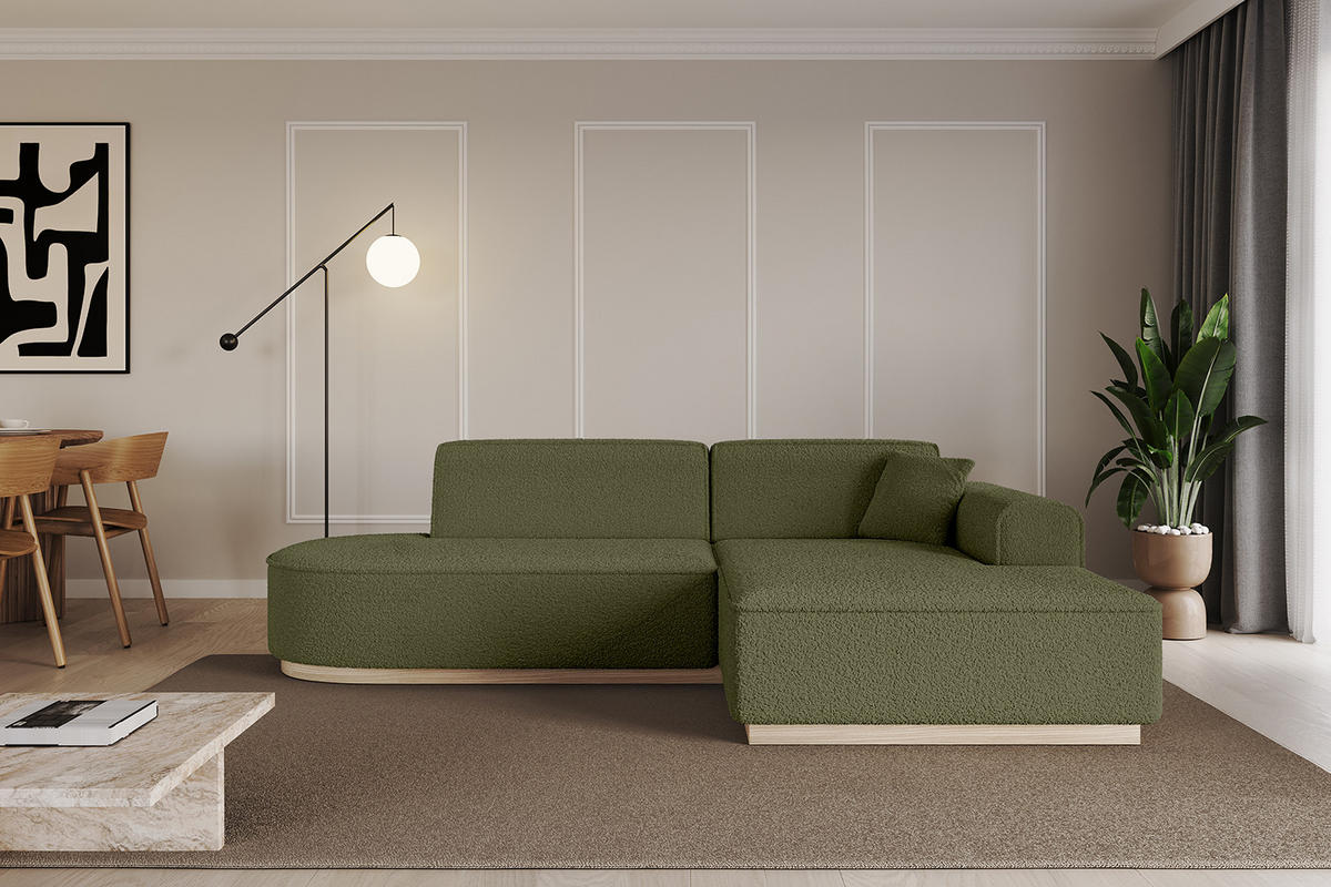 ECKSOFA Ottomane Rechts IREA-L1 - 232x165x80 cm Grün - Platinfarben, Holzwerkstoff/Textil (232/165cm) - ALTDECOR