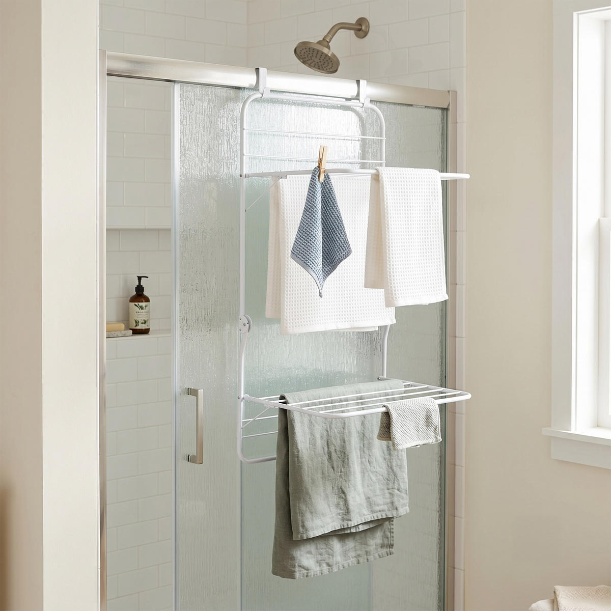 TORKSTÄLLNING vit för dörr 2 fällbara vingar stål 120 cm - Vit, Metall/Plast (51/120/41cm) - Relaxdays