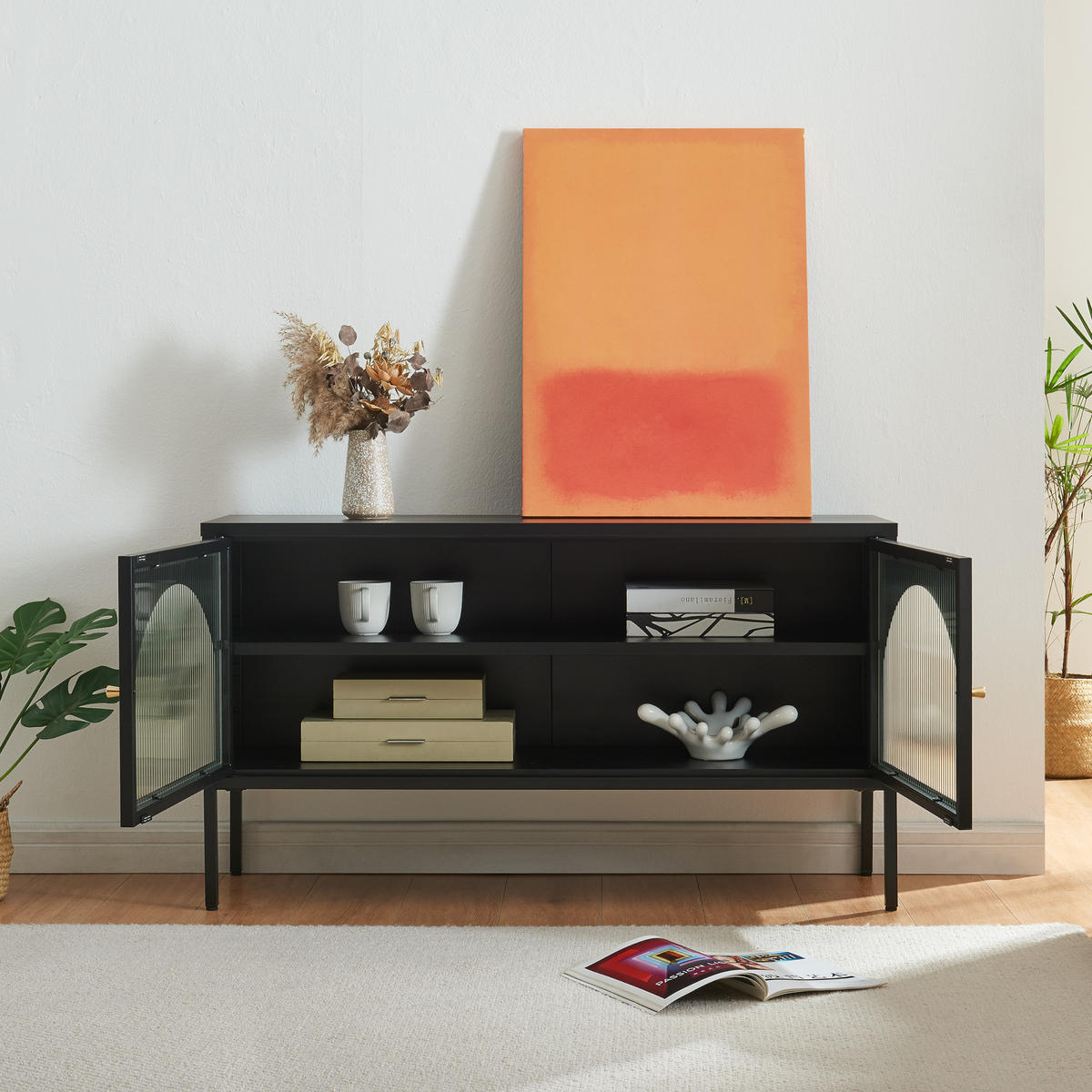 FERNSEHSCHRANK Karlskrona - Schwarz, Glas/Metall (115/64/35cm) - [en.casa]