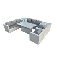GARTENSOFA SET mit höhenverstellbarer Tisch Polyrattan Helles Grau 8-Sitzer - Hellgrau, Metall - Fimous