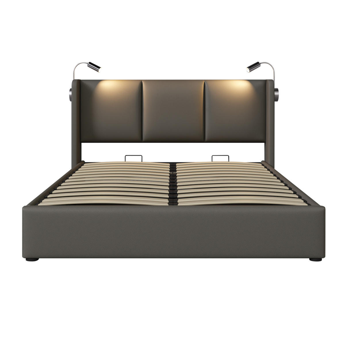 POLSTERBETT 160x200 cm in Grau mit Bettkasten, Leselampe, USB-Ladefunktion und Matratze - Grau, Kunststoff (160/200cm) - IVMEU