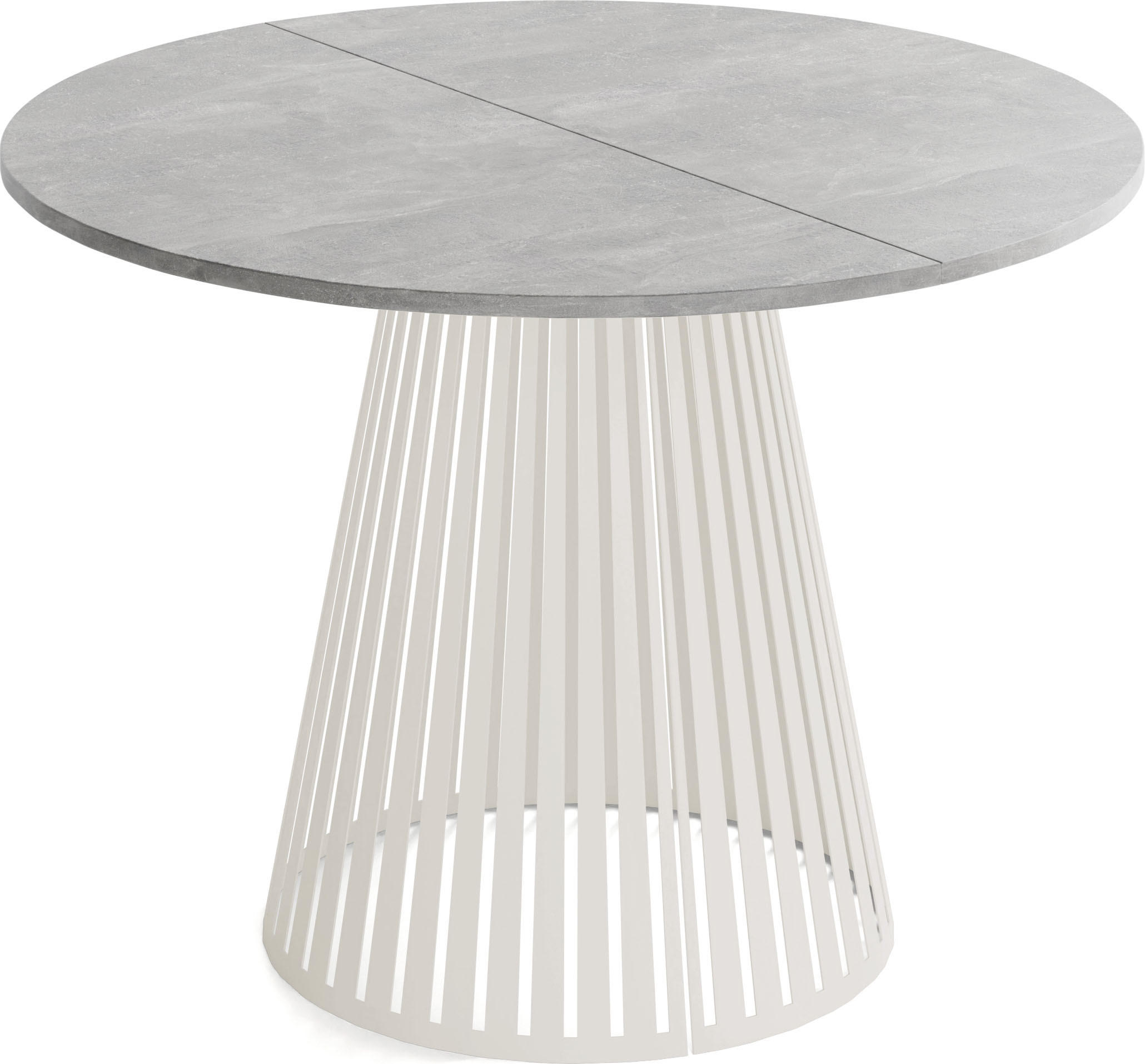 ESSTISCH Naro rund ausziehbar mit Lamellen-Metallgestell in Beige Kaschmir, Grauer Beton 120-200/120/76 cm - Kaschmir/Hellgrau, Holzwerkstoff/Metall (120/120/76cm) - WFL GROUP