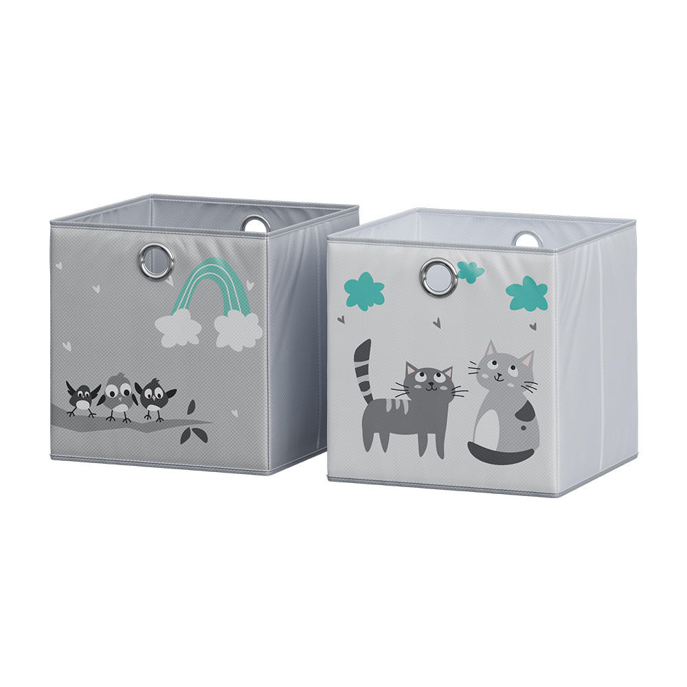 FALTBOX Grau (Katzen & Vögel) 30 x 30 cm (Motiv Katzen & Vögel) - Türkis/Grau, Wellpappe (30/30cm) - Vicco