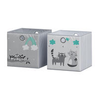 FALTBOX Grau (Katzen & Vögel) 30 x 30 cm (Motiv Katzen & Vögel) - Türkis/Grau, Wellpappe (30/30cm) - Vicco