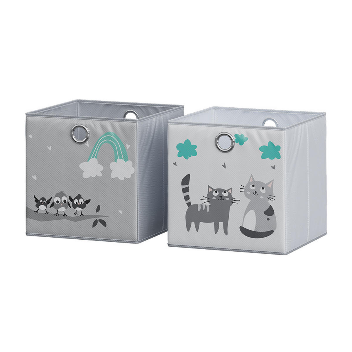 FALTBOX Grau (Katzen & Vögel) 30 x 30 cm (Motiv Katzen & Vögel) - Türkis/Grau, Wellpappe (30/30cm) - Vicco