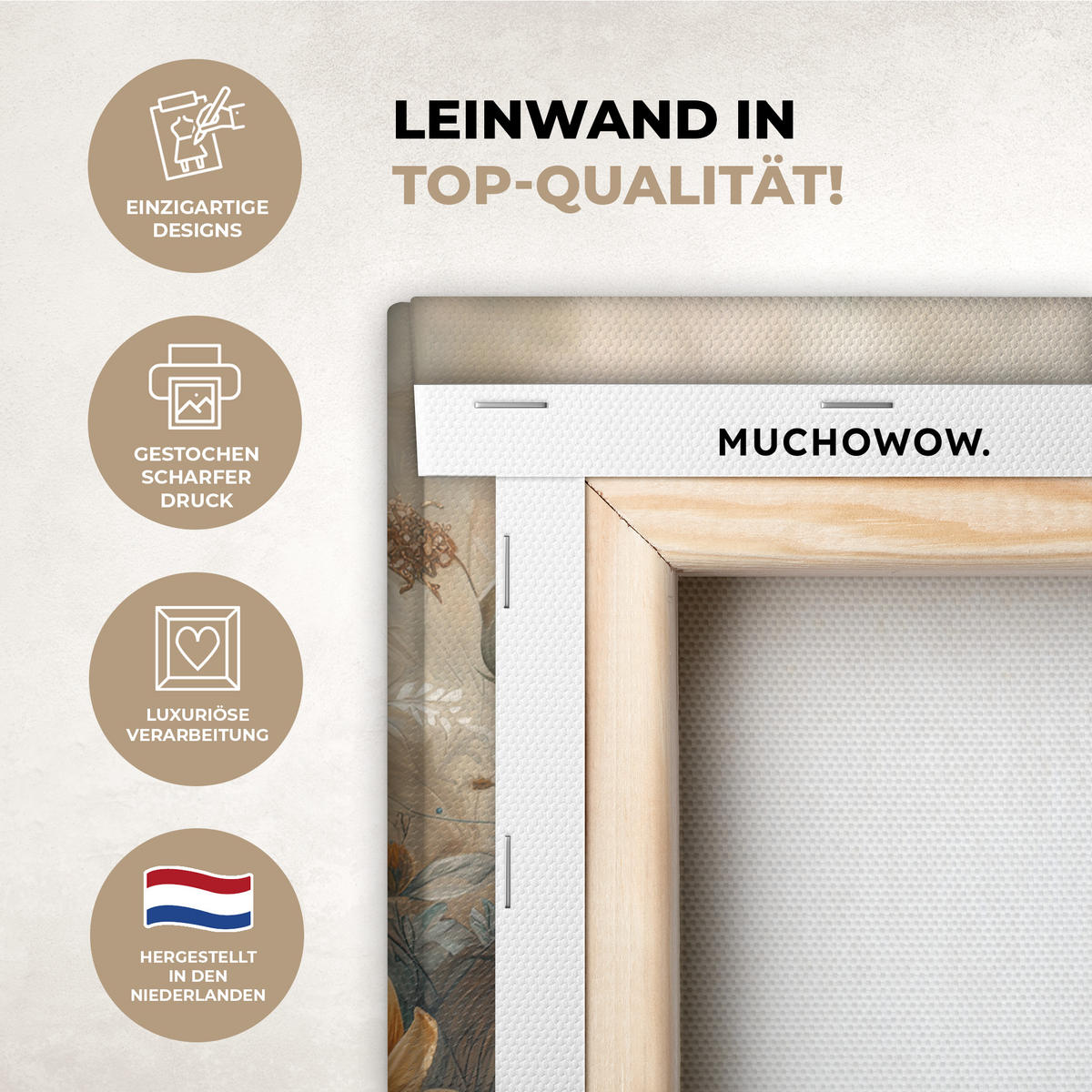 LEINWANDBILD Löwe - Wildtiere - Pflanzen - Natur - Blumen 20x30 cm - Beige, Textil (20/30cm) - MuchoWow