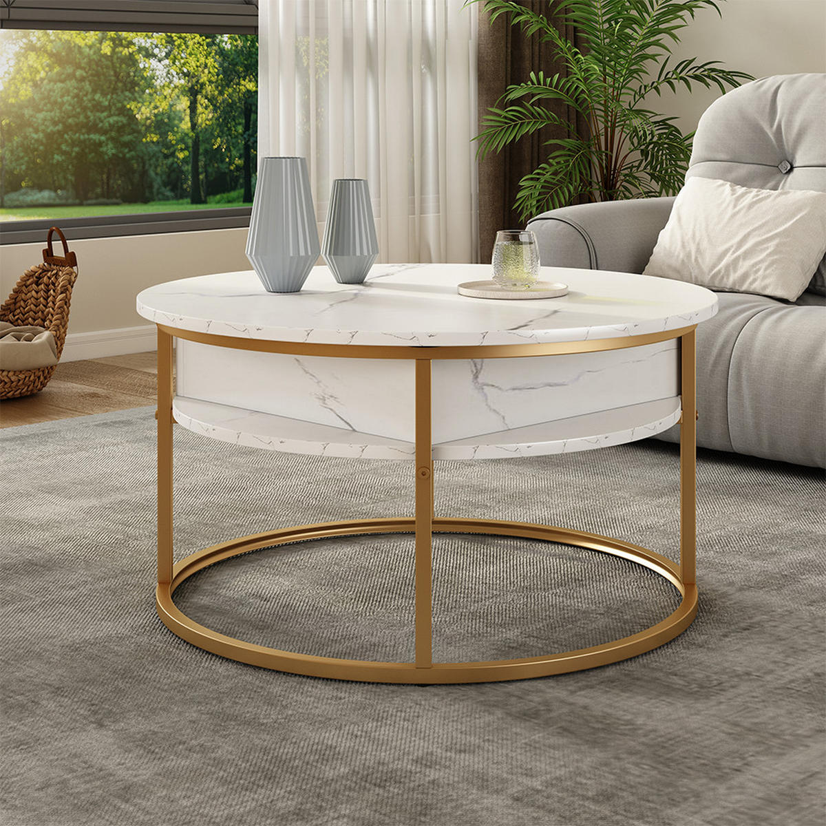 COUCHTISCH Marlo Weiß/Gold 77 x 77 cm - Goldfarben/Weiß, Holzwerkstoff (77/77/52cm) - Vicco