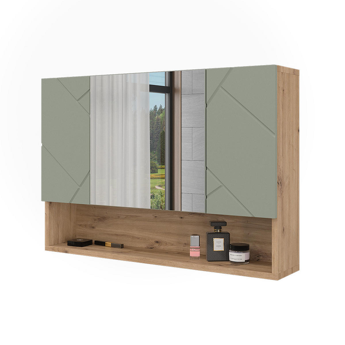 BADSPIEGELSCHRANK Irma Salbeigrün 80.1 x 55 cm - Salbeigrün/Hellgrau, Holzwerkstoff (80.1/55/17cm) - Vicco