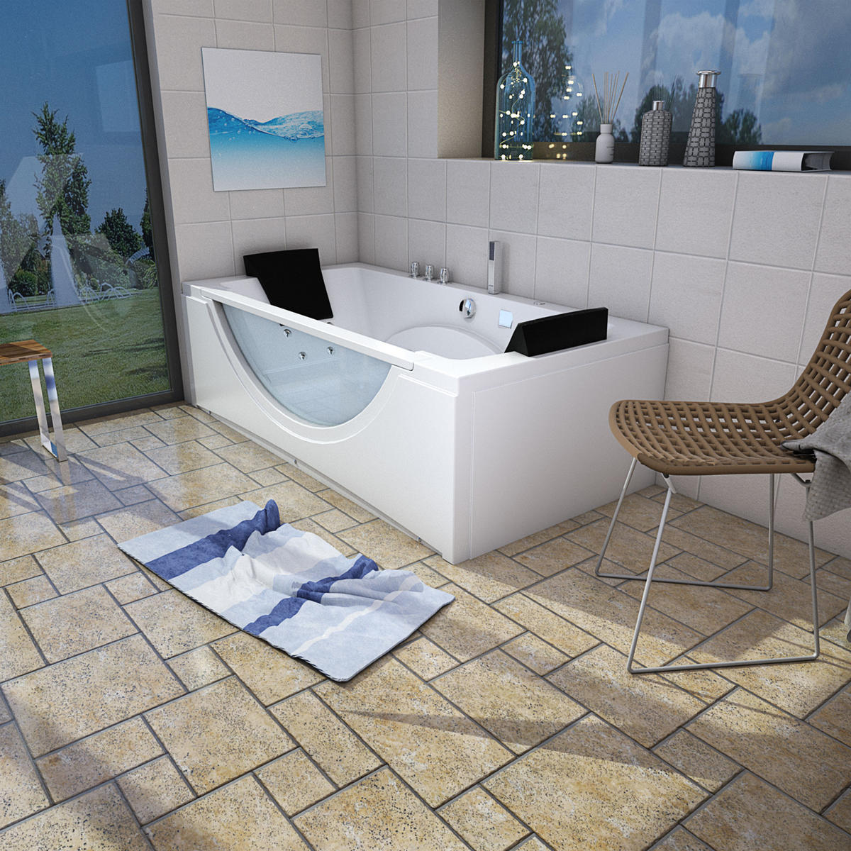 WHIRLPOOL Badewanne Eckwanne Wanne W81-TH-A 90x180cm - Weiß, Glas/Kunststoff (180/55/90cm) - AcquaVapore by Sandra Jentho