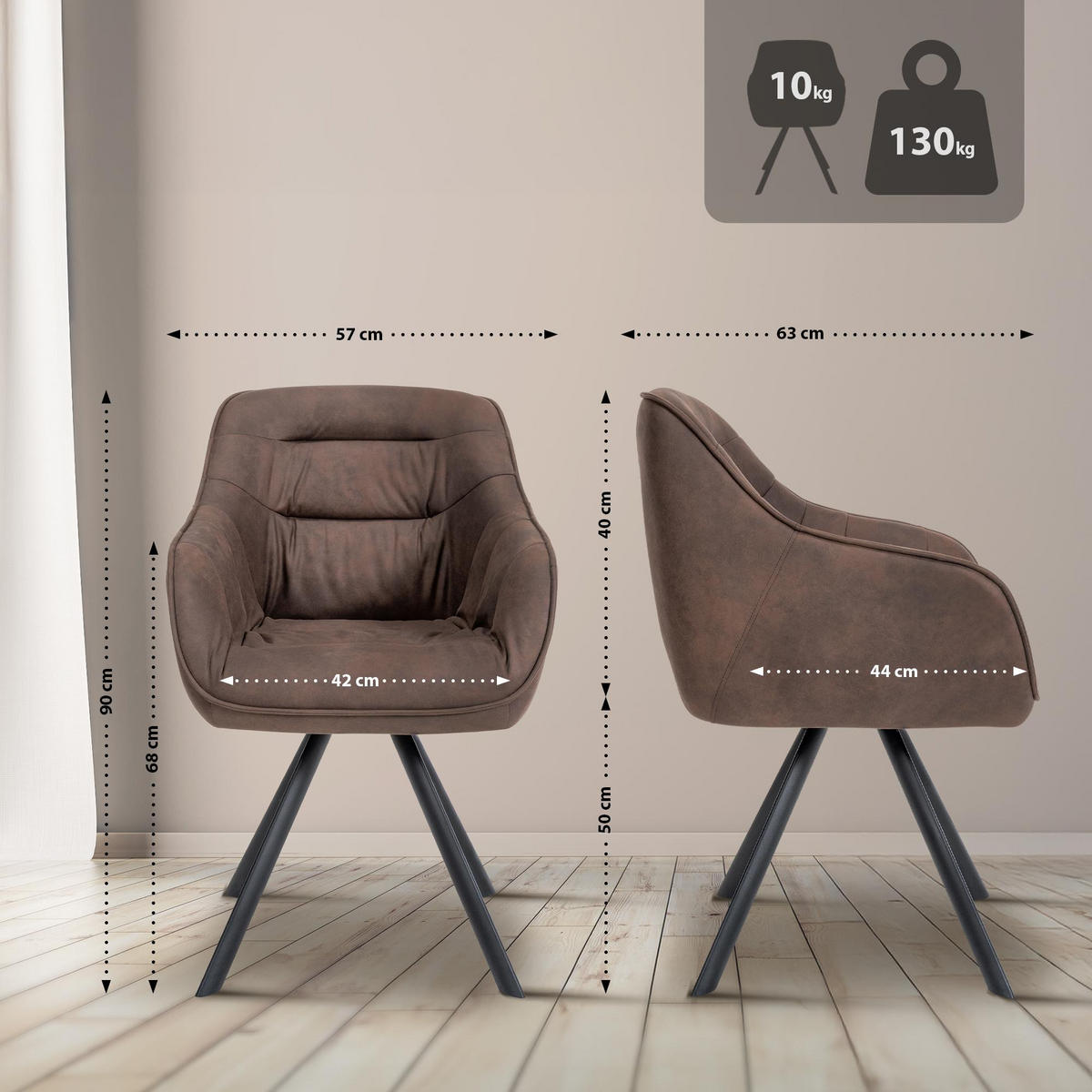 ARMLEHNENSTUHL Vintage Stoff braun - Schwarz/Braun, Textil/Metall (57/90/63cm) - CLP