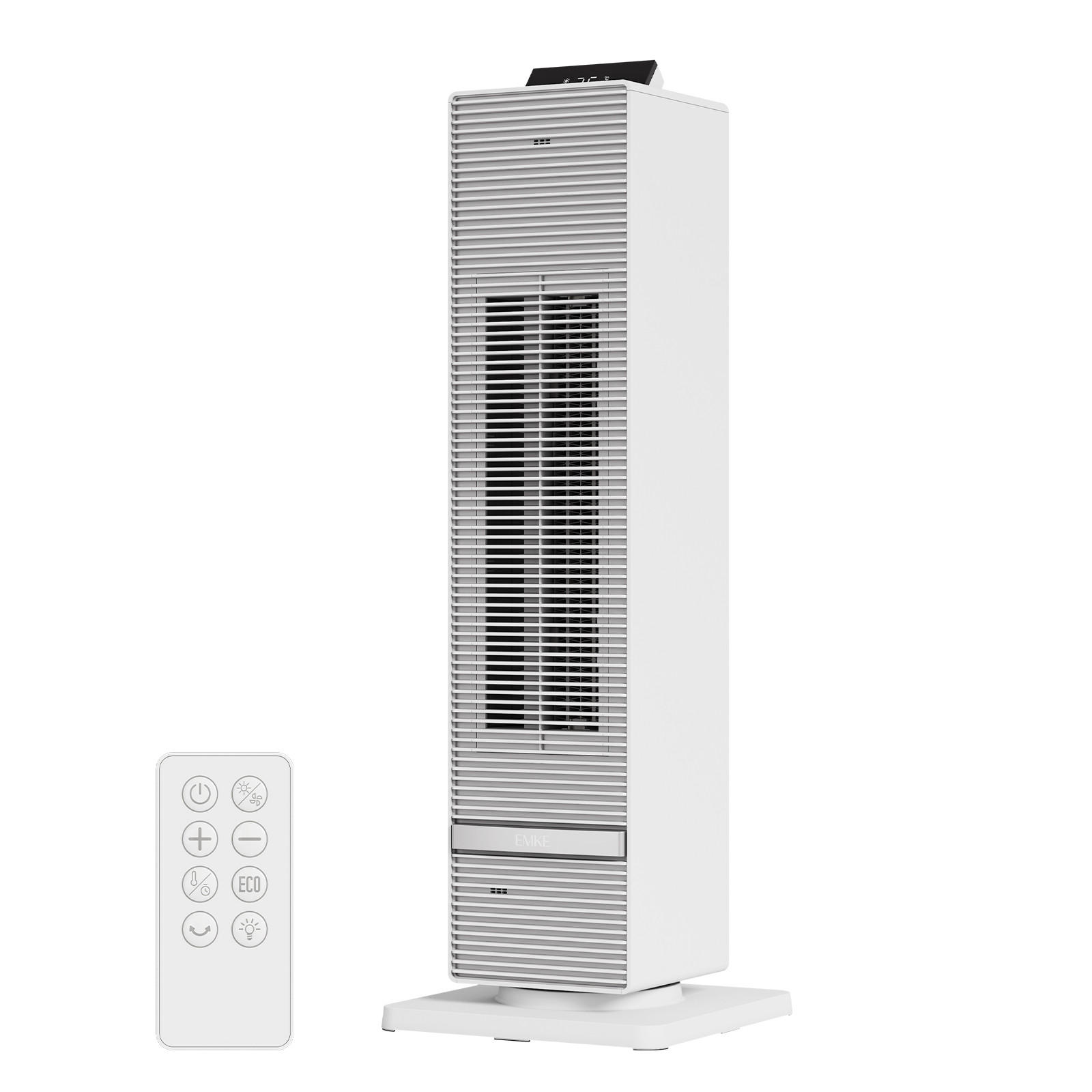 HEIZLÜFTER 2 in 1 mit Ventilator 70 x 24 cm, LED Display, Fernbedienung, Weiß - Weiß, Keramik/Kunststoff (24/70/24cm) - EMKE