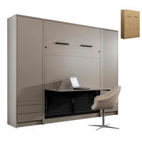 SCHRANKBETT Wandbett vertikal GN 140x200 mit Schreibtisch, LED & 2 Schränken - 3-teilig - Eiche geölt - Eichefarben, Holzwerkstoff (140/200cm) - QMM TraumMöbel