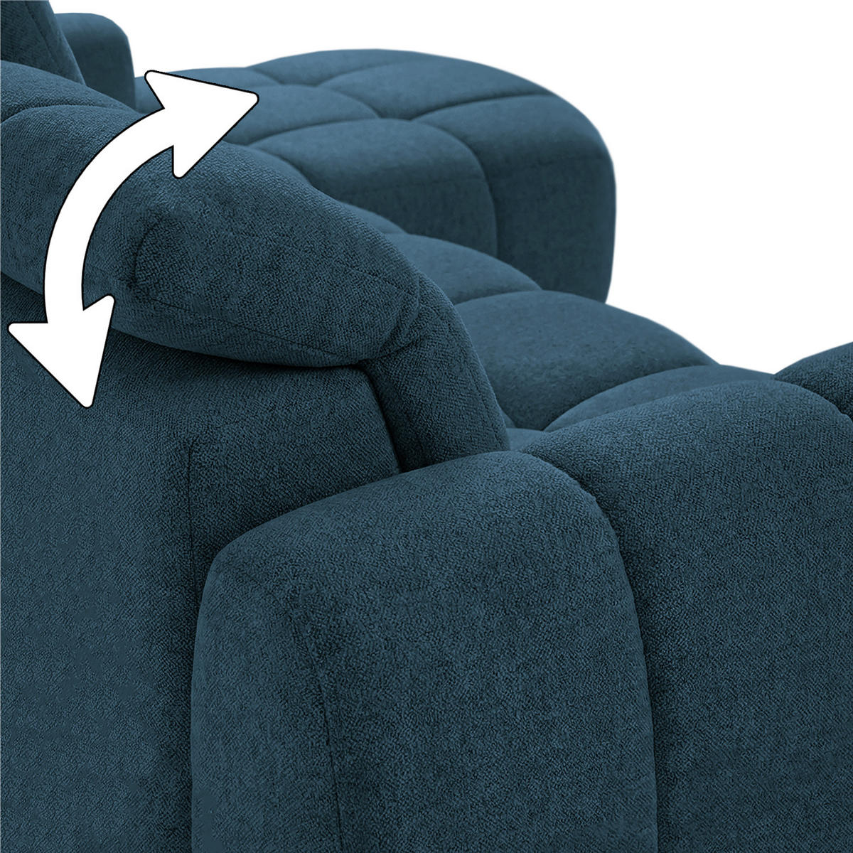 ECKSOFA Sorel Mini mit Automatisch verstellbarer Sitztiefe und Kopfstützen, rechts, Blau - Blau, Textil (275/190cm) - Beautysofa