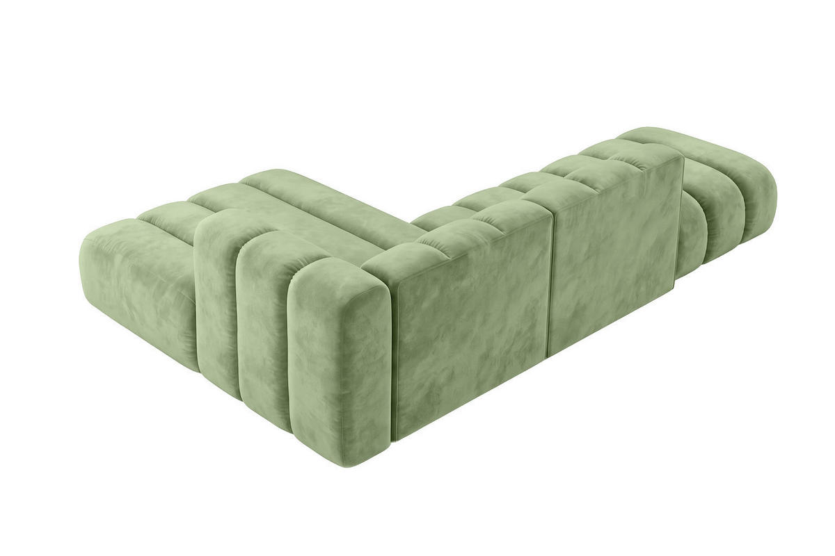 ECKSOFA Modulares In L-Form Mit Hocker, Velvet-Stoff Riviera, Olive, Links, GRAND Mini - Grün, Holz (295/179cm) - Kaiser Möbel