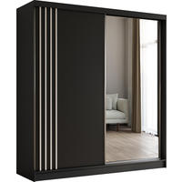 SCHWEBETÜRENSCHRANK Neli 200 cm mit Lamellen und Spiegel 2-türig, schwarz, schwarz, Lamelle weiß - Schwarz/Weiß, Kunststoff (200/216/61cm) - Margaret Hadas24