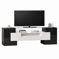 TV-SCHRANK mit LED-Beleuchtung 145 cm Hochglanz Weiß-Beton - Schwarz, Holzwerkstoff (30/51/145cm) - Beauniv