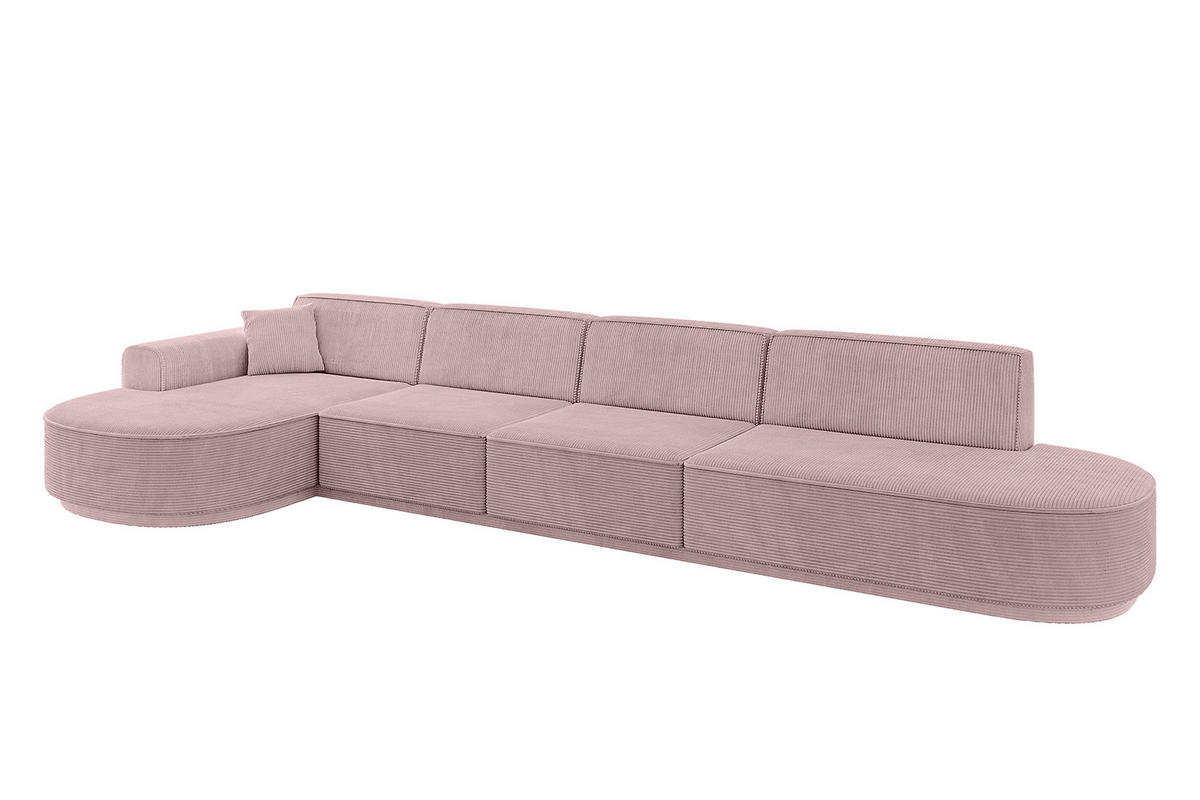 ECKSOFA Ottomane Links MARI-L3 - 402x163x73,5 cm Rosa Cord - Schwarz/Rosa, Holzwerkstoff/Kunststoff (165/406cm) - ALTDECOR