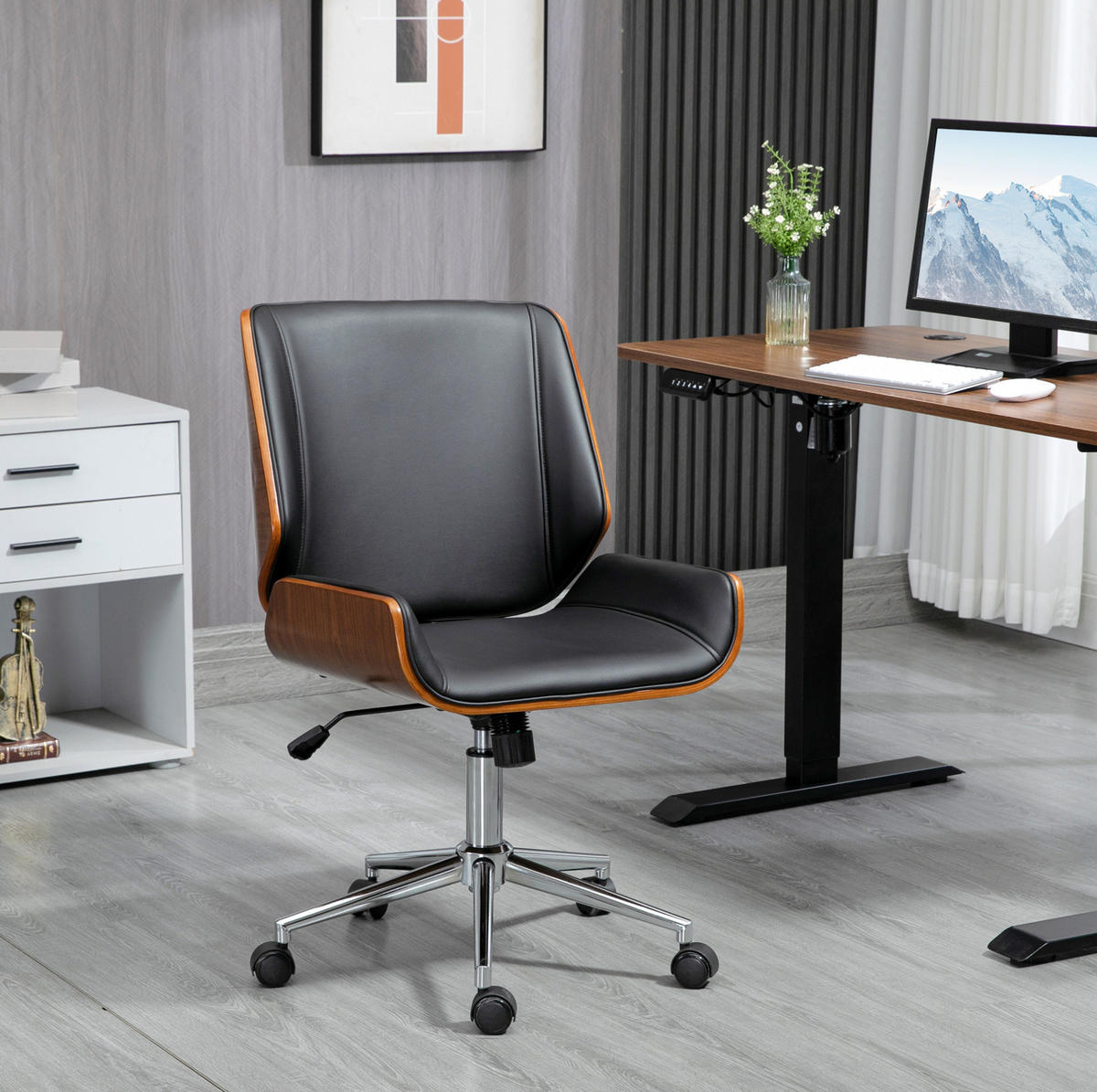 DREHSTUHL 53/60/86-96 cm in Schwarz, höhenverstellbar mit Kippfunktion - Schwarz, Kunststoff (60/96/53cm) - Flora Grace