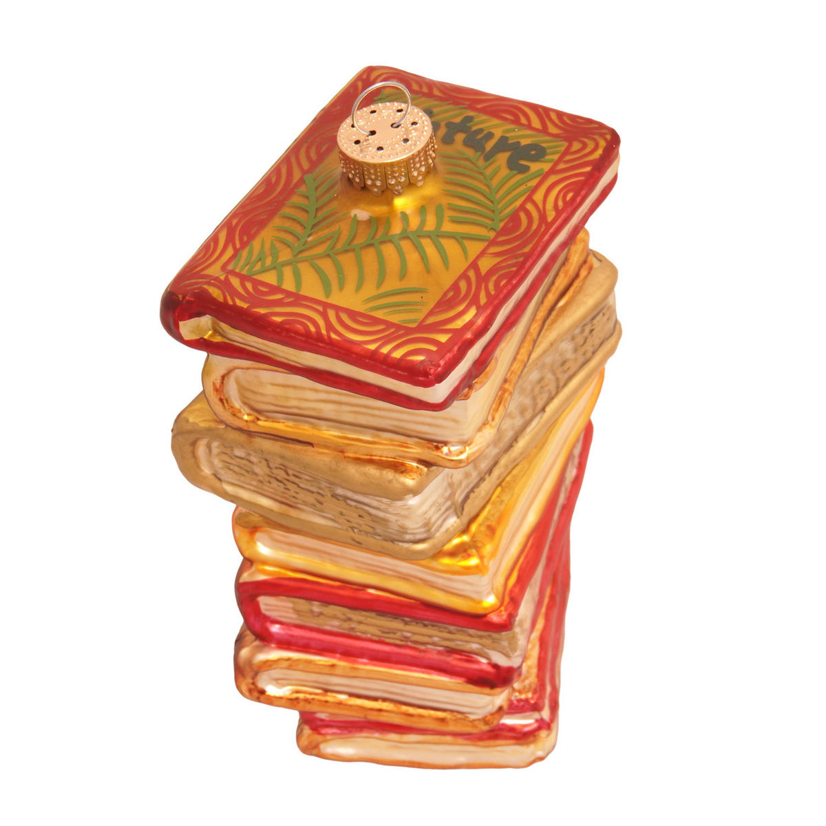 CHRISTBAUMSCHMUCK Antiker Bücherstapel Braun 12cm (Glas / 1 Stk.) - Braun, Glas (7/12/5cm) - Krebs Glas Lauscha