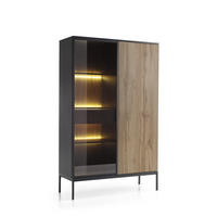 VITRINE Sentino Schwarz, Zweitürige Hochvitrine mit LED - Eiche Wotan/Schwarz, Holzwerkstoff/Metall (104/166/39cm) - Bettso