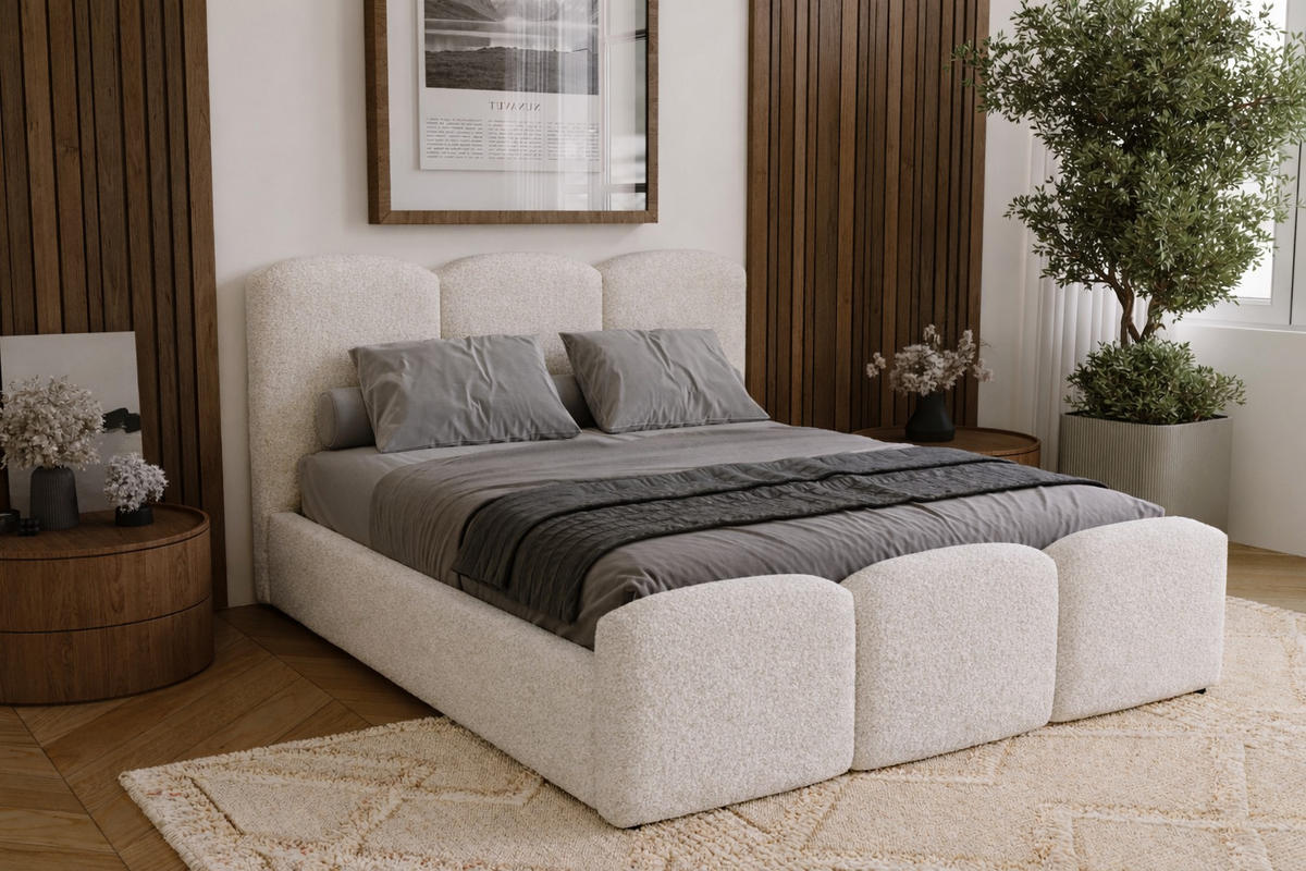 POLSTERBETT mit Bettkasten 180x200 Capri, Boucle, Creme - Creme, Holz/Textil (180/200cm) - Emporius
