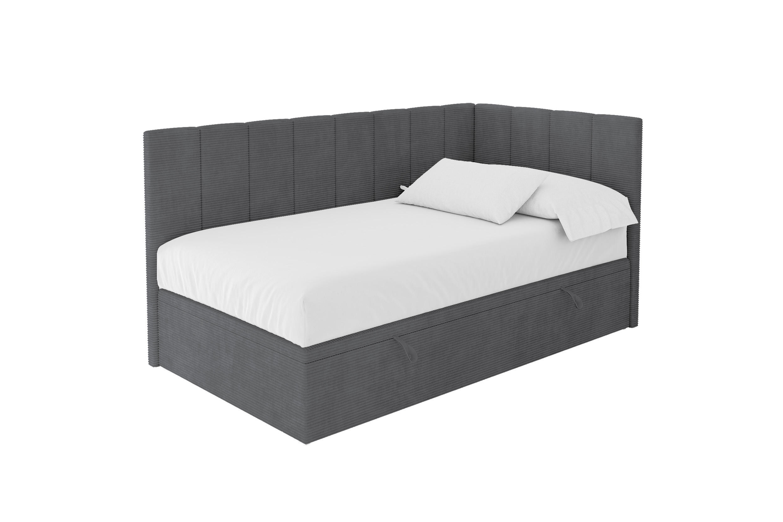 EINZELBETT Jugendbett mit Bettkasten Links, ohne Matratze - LOVY 80x200 Dunkelgrau - Graphitfarben, Holzwerkstoff/Textil (80/200cm) - ALTDECOR