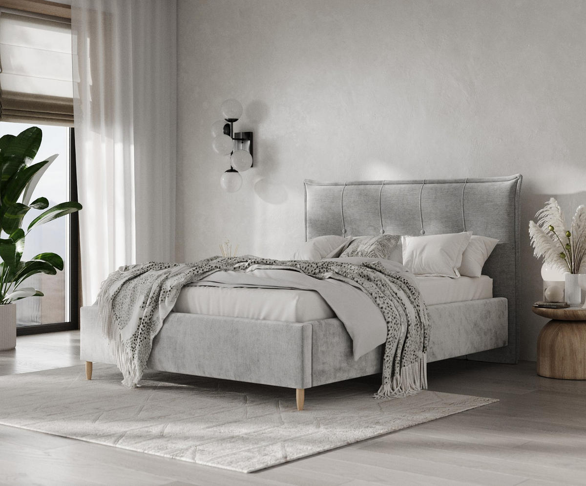 POLSTERBETT Plaza 180/200 cm Hellgrau im Lotta Stoff - Hellgrau/Naturfarben, Holz/Holzwerkstoff (180/200cm) - AltaBeds