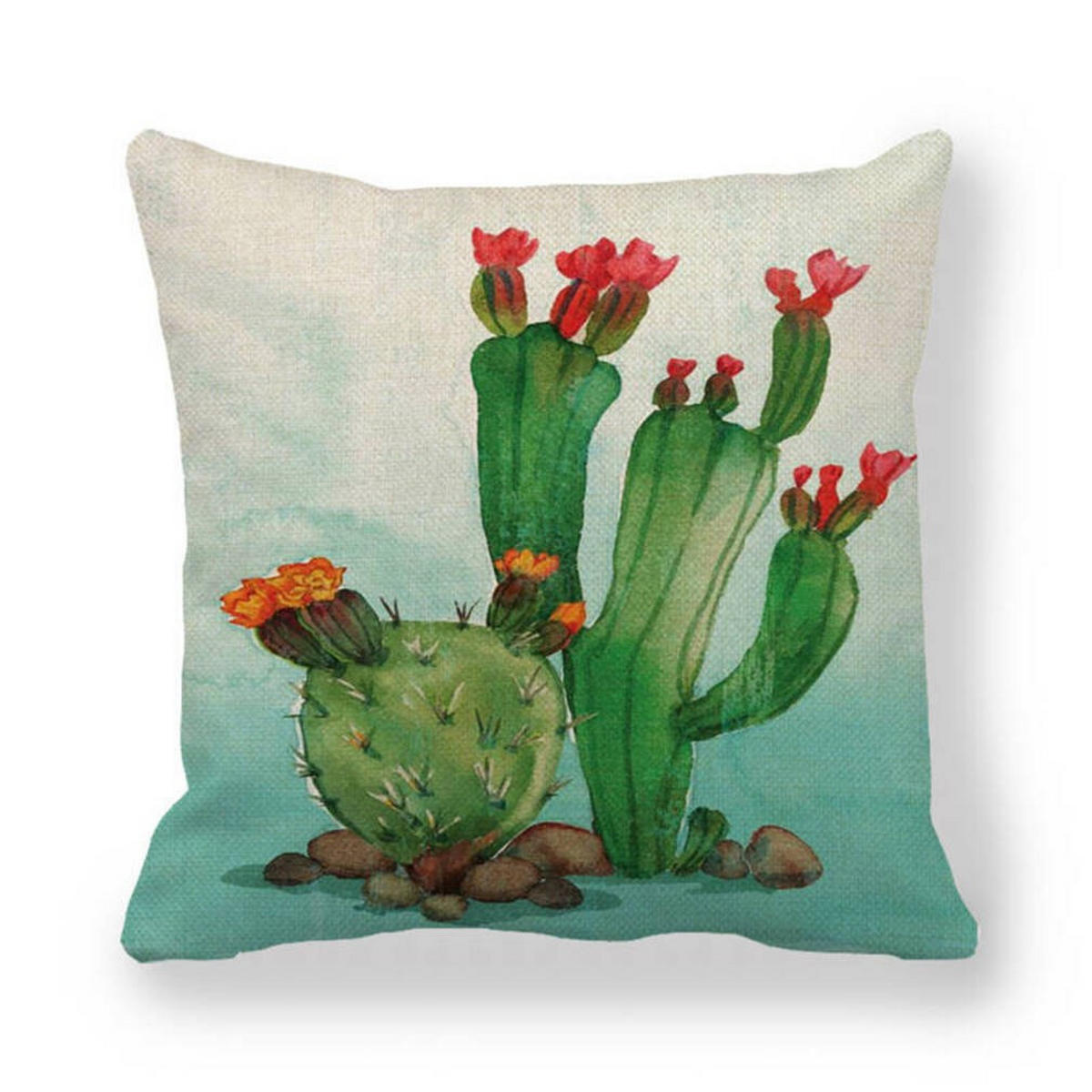 KISSENHÜLLE 4er Set, Kaktus Muster, Leinen, Boho, 45x45cm - Weiß, Textil (45/45cm) - Authentics
