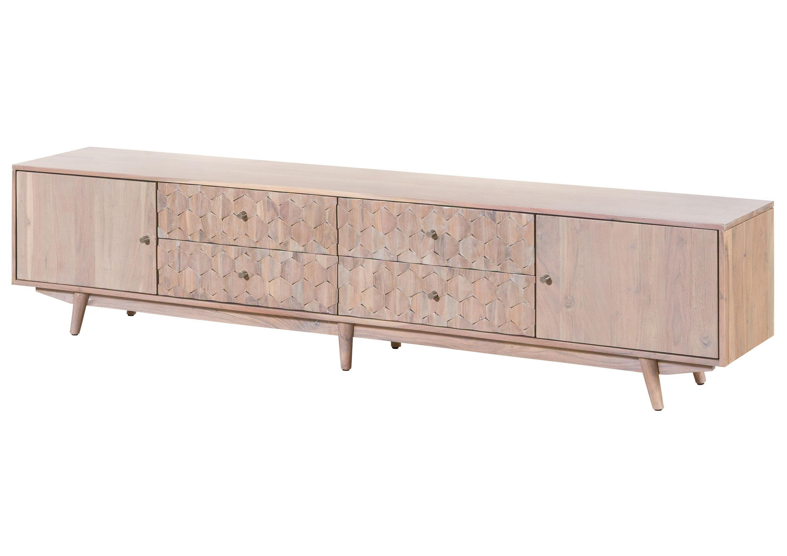 TV-BOARD Akazie 220x40x49 weiß lackiert MOSAYK #220 - Weiß, Holz (220/49/40cm) - Massivmoebel24