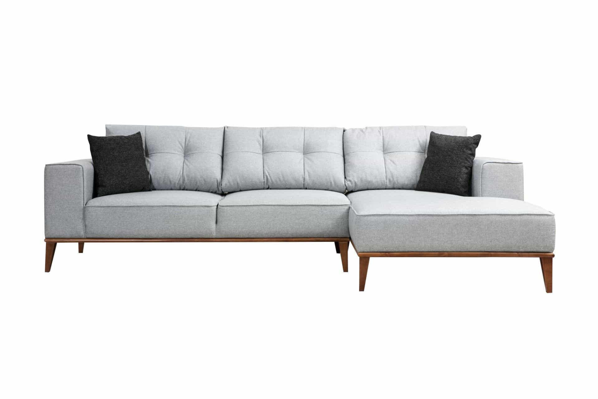 ECKSOFA mit losen Rückenkissen - Walnussfarben/Hellgrau, Holz/Textil (160/288cm) - myHomelando