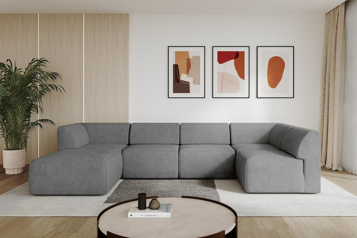 WOHNLANDSCHAFT Ottomane Links MOVA 345x180x78 Grau Samt - Taupe/Schwarz, Holzwerkstoff/Kunststoff (180/78/345cm) - ALTDECOR
