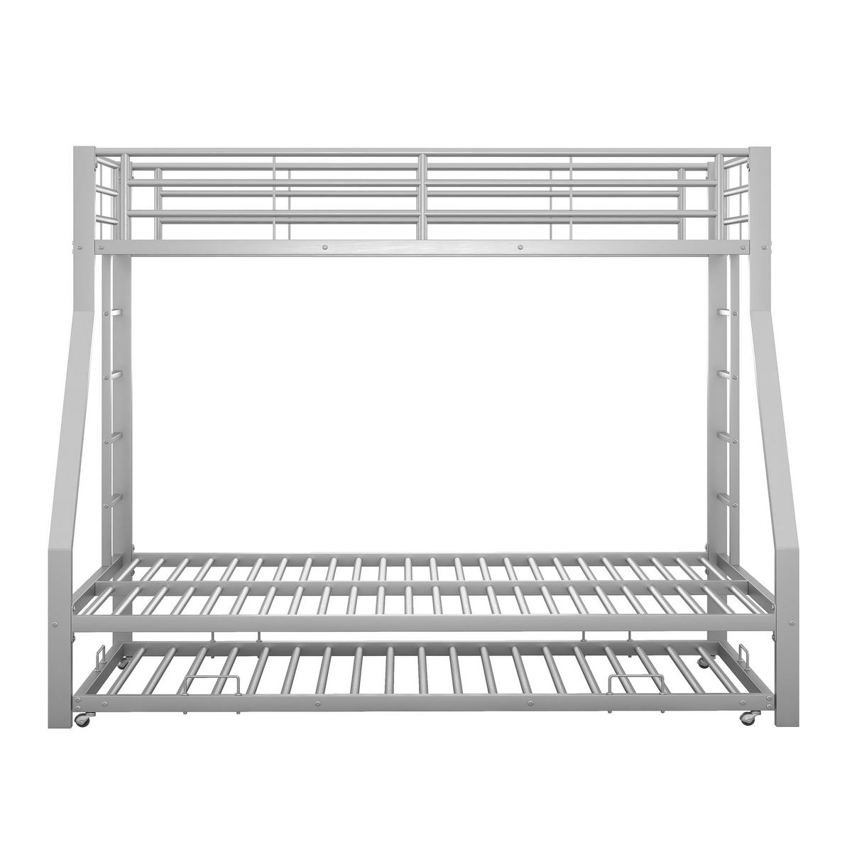 ETAGENBETT 90x200cm + 140x200cm Silber Metall Ausziehbett Leiter beidseitig - Silberfarben, Metall (140/200cm) - FLIEKS