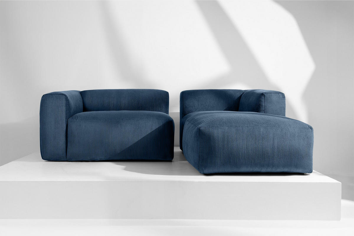 ECKMODULSOFA-RECHTS BUFFO 3/4 Sitzer mit extrem weicher Sitzfläche, Kordstoff, marineblau - Blau/Grün, Textil (237/180cm) - KONSIMO®
