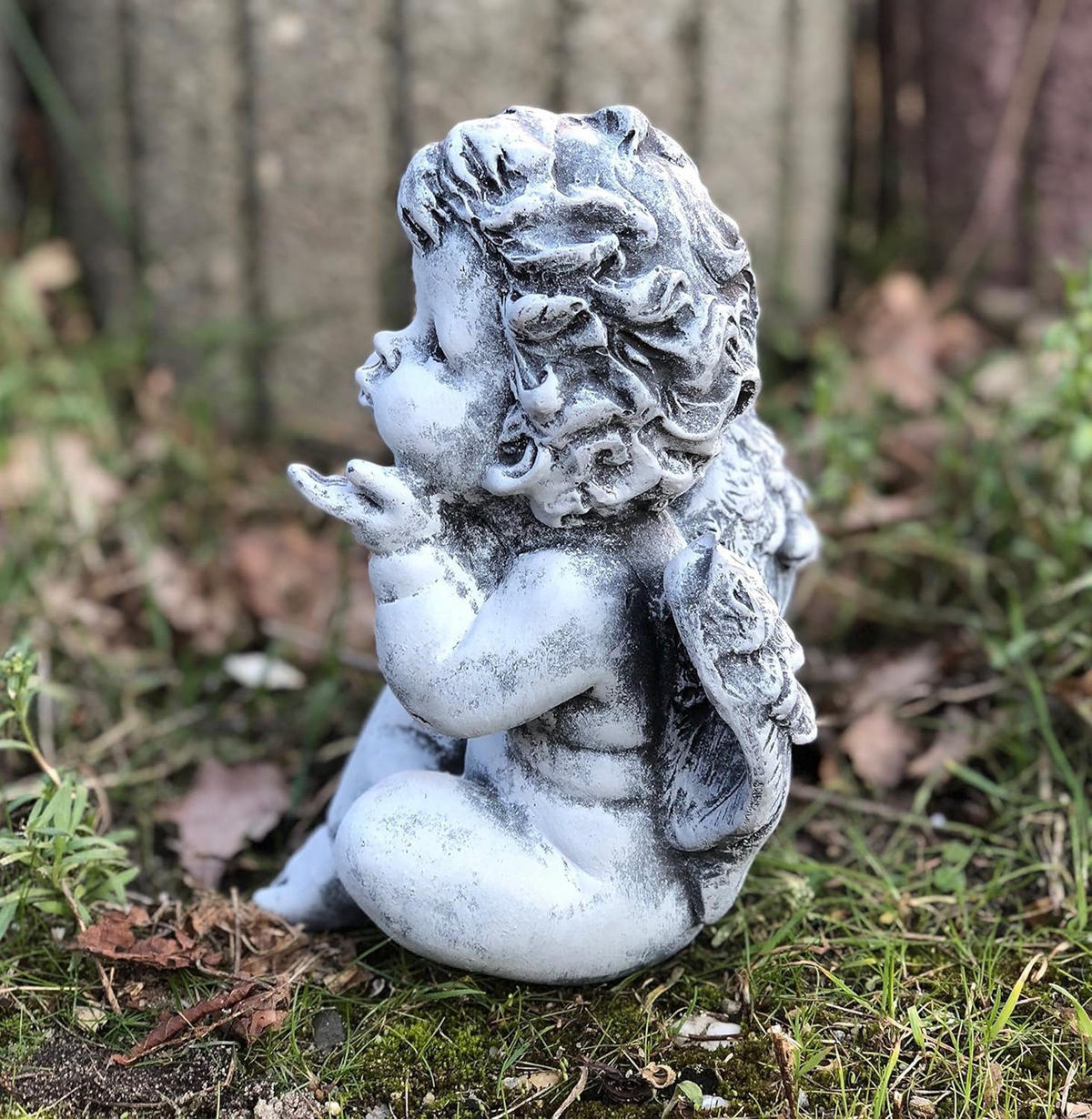 STEINFIGUR Engel Engelchen, massiver Steinguss, Frostfest - Grau, Stein (12/19/16cm) - stoneandstyle