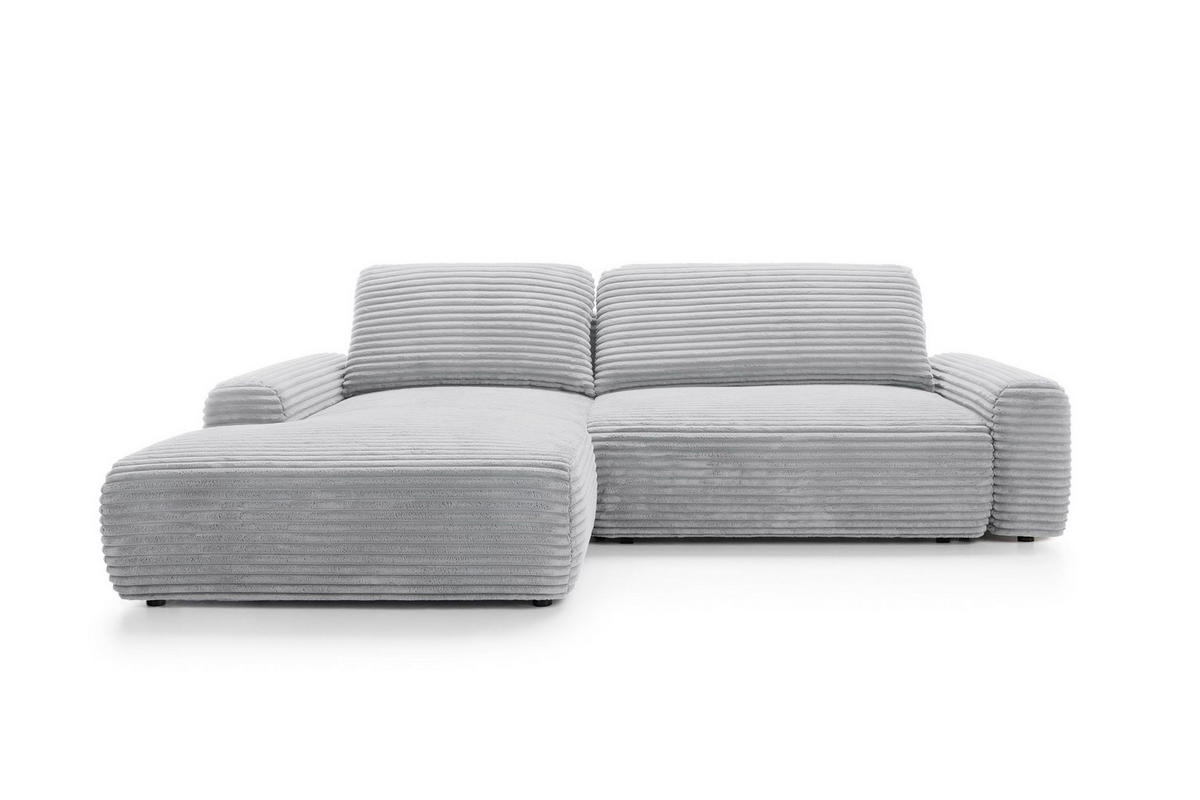 ECKSOFA OSSO Grau Velours-Stoff mit Schlaffunktion - Grau, Holz (264/162cm) - MASSENO
