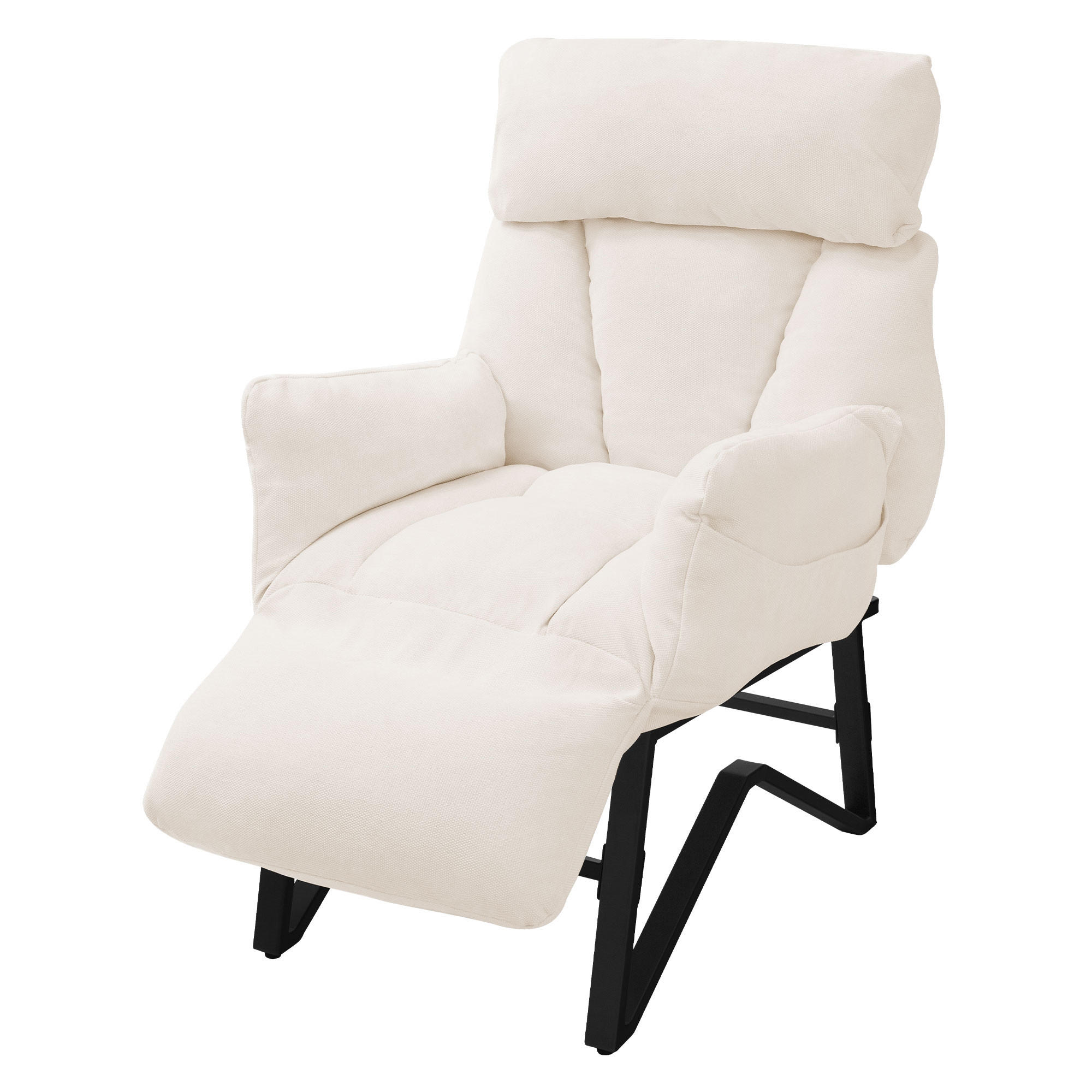 RELAXSESSEL Beige Leinenbezug verstellbar mit Armlehnen und Fußablage - Beige/Schwarz, Textil/Metall (85/102/82cm) - ML-DESIGN