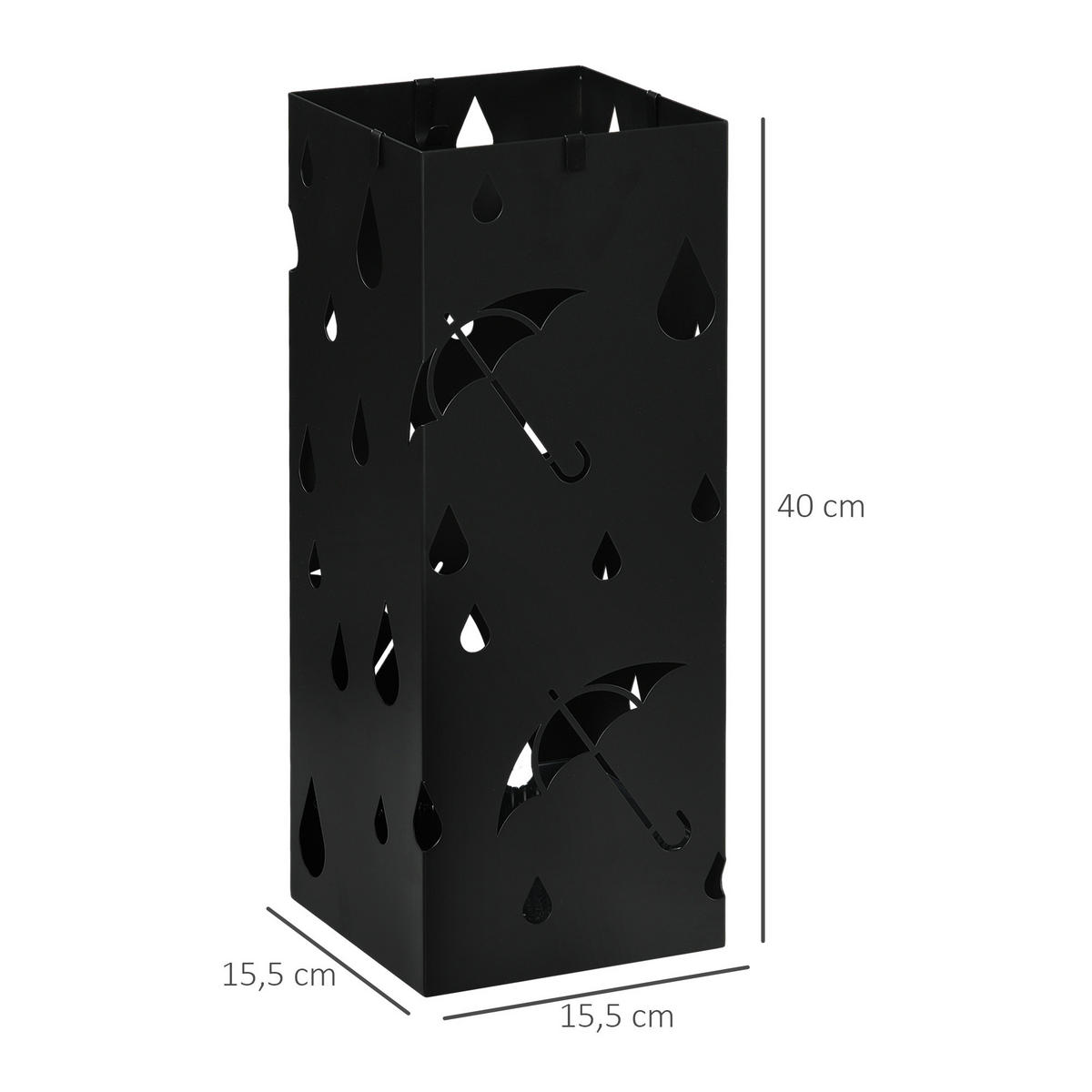 REGENSCHIRMSTÄNDER mit 4 Haken, Stahl 15,5 x 15,5 x 40 cm Schwarz - Schwarz, Metall (15.5/40/15.5cm) - HOMCOM