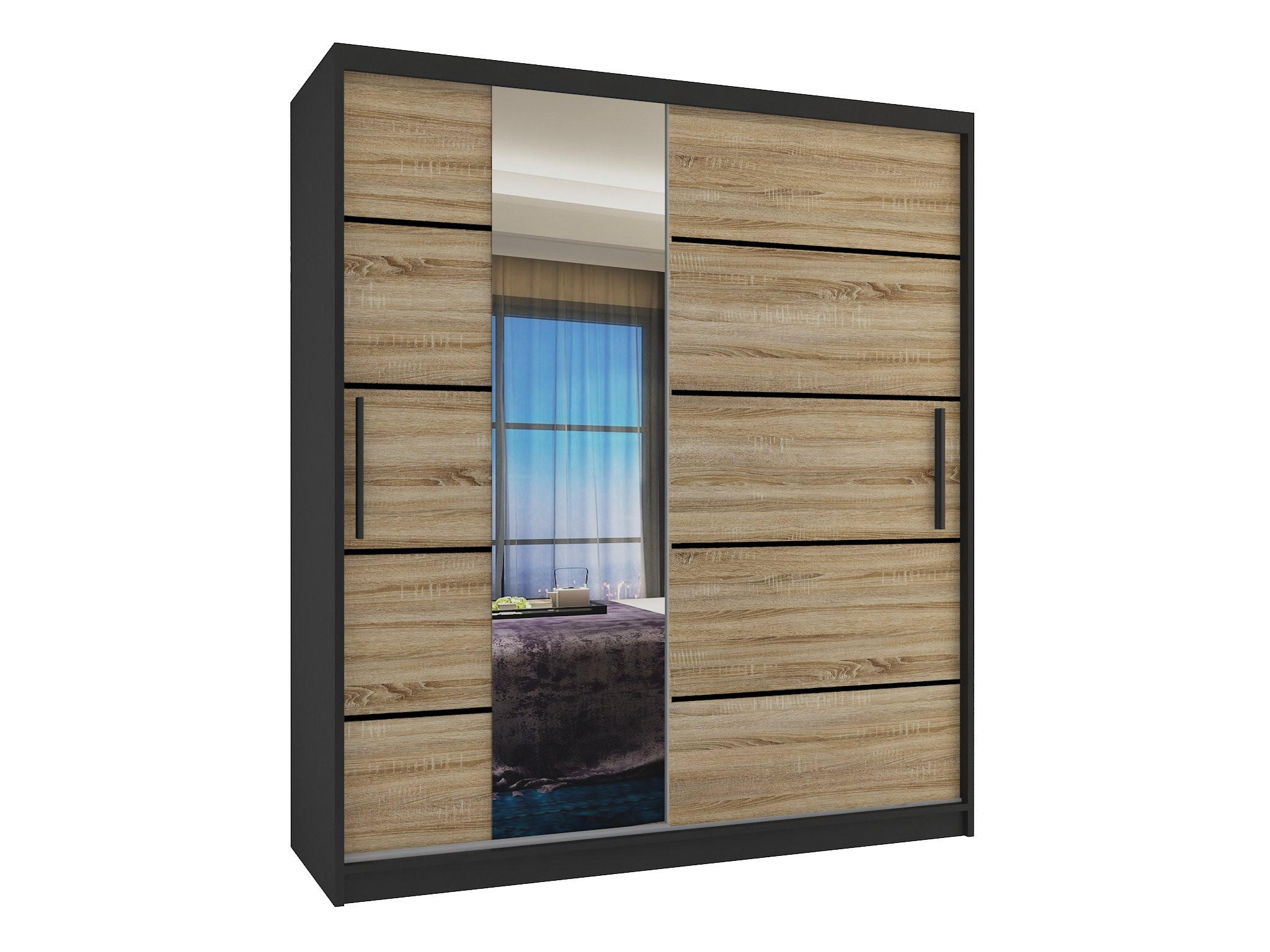 POSUVNÁ SKŘÍŇ Verona MBP, Černá/Dub Sonoma Mat, 133 cm, se zrcadlem - Sonoma dub, dřevo (133/216/60cm) - B BELINI GROUP